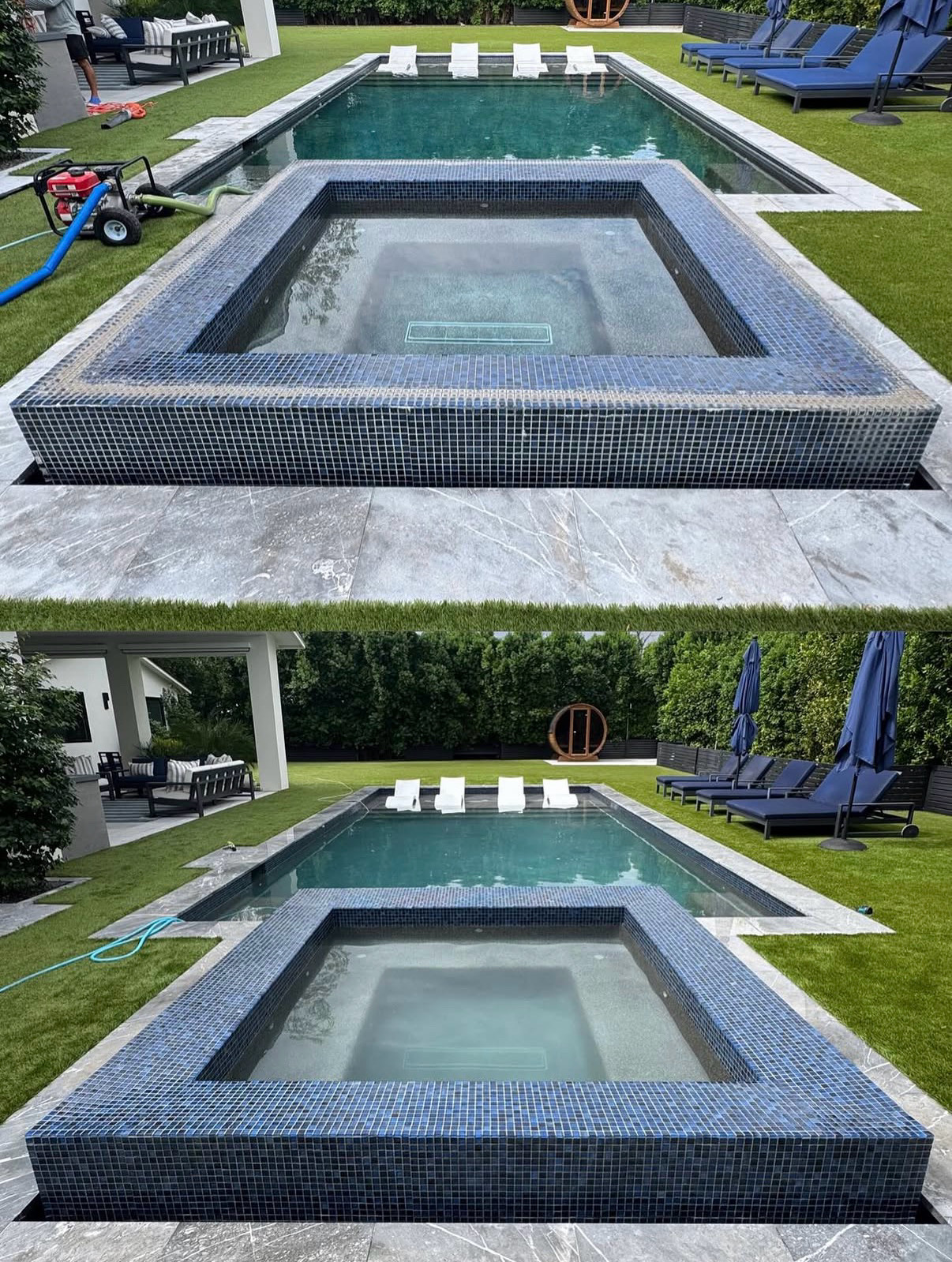 Pool tile surface after calcium removal restoration