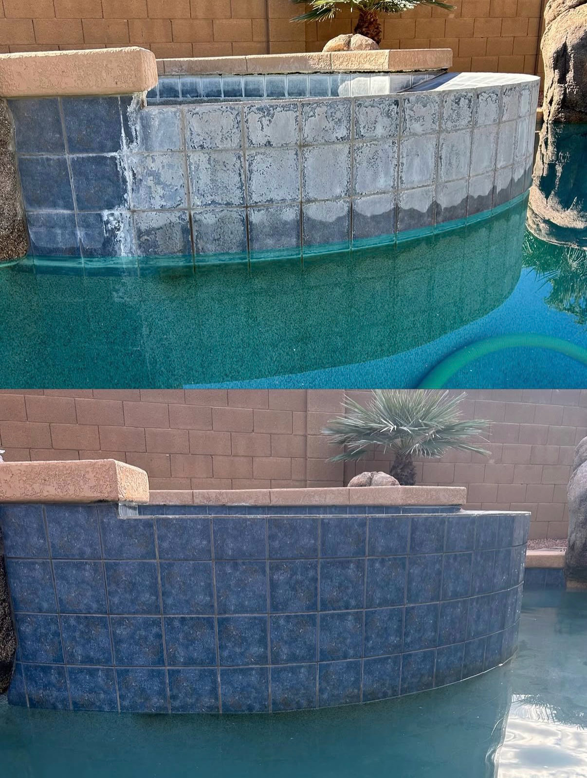Pool water feature with refreshed clean finish