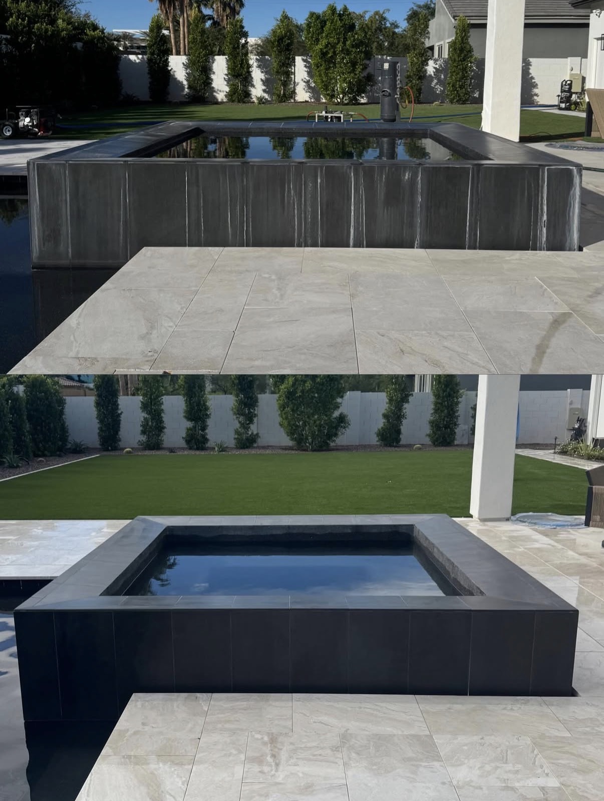 Close view of restored pool tile and surface detail