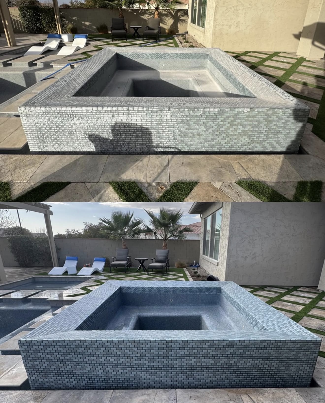 Cleaned pool wall after calcium removal